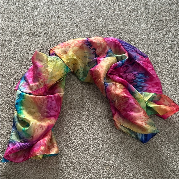 Accessories - 100% Silk Rainbow Tie Dye Printed 33” x 34” scarf